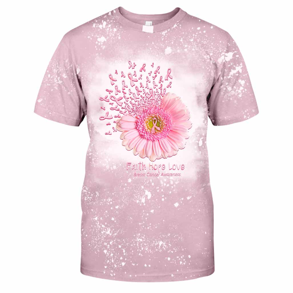 Faith Hope Love - Breast Cancer Awareness Handmade Bleached Shirts