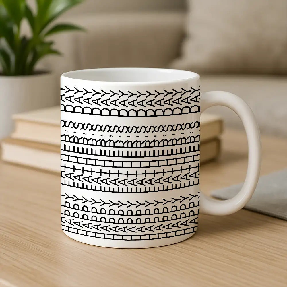 Creative Father’s Day Mug – Abstract Text Pattern Design in White Ceramic Style