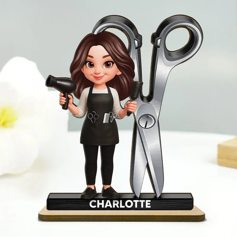 2-Layer Wooden Plaque Hairdresser Cartoon With Scissors Salon Decor A Unique Creative Gift For Hairstylists