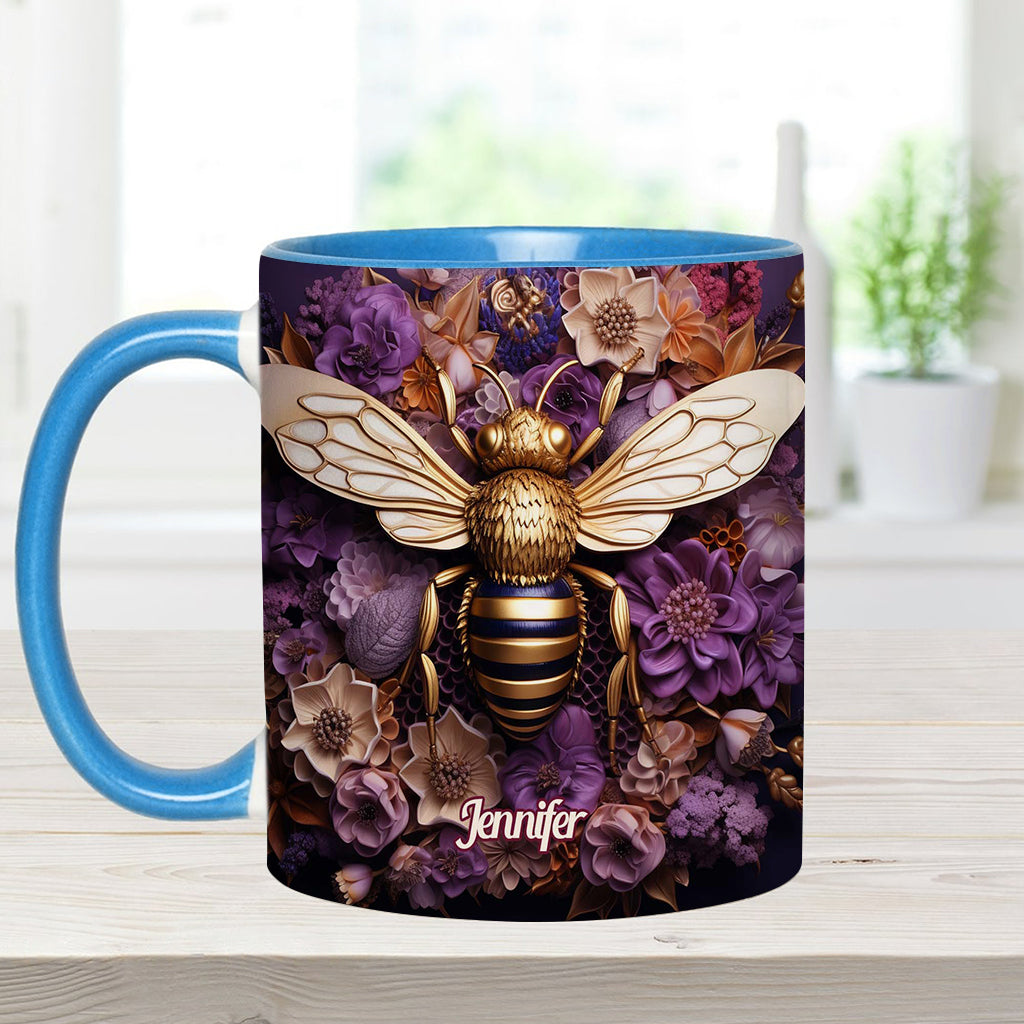 Bee Happy Golden Bee - Personalized Bee Accent Mug