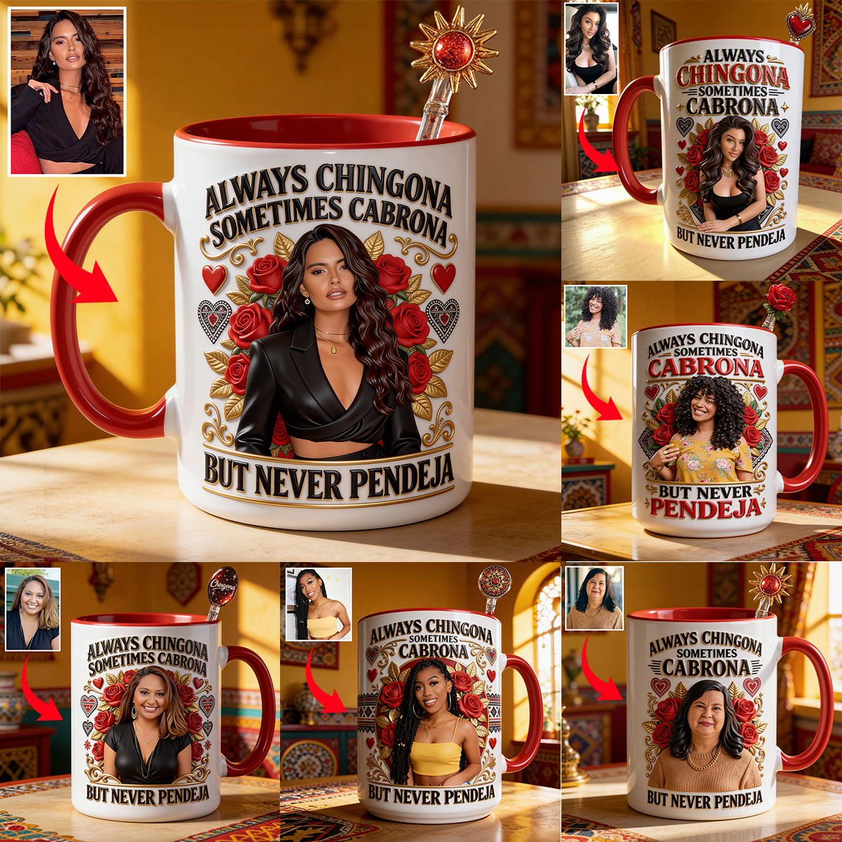 Latina Vibes, Always Chingona - Personalized Latina Women Set Accent Mug with Acrylic Stirrers