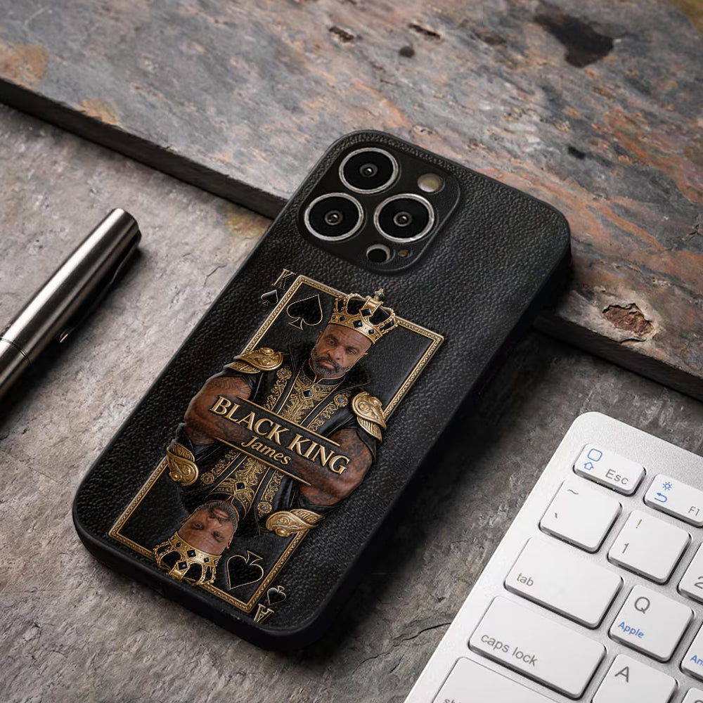 Black King - Personalized African American 3D Embossed Leather Phone Case