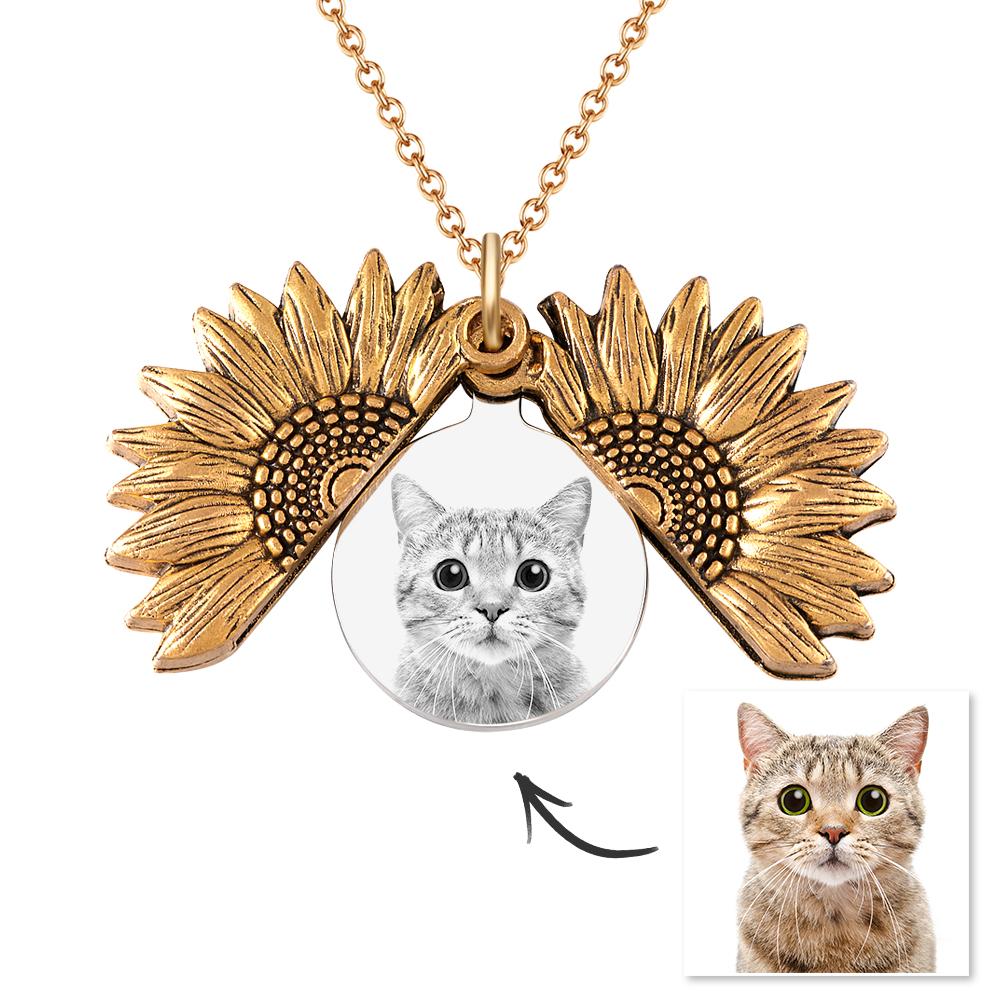 Any Photo Sunflower - Personalized Photo Necklaces Sunflower Locket
