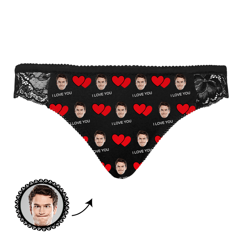 Custom Face Women Lace Sexy Panty - Personalized Couple Black Lace Panties
