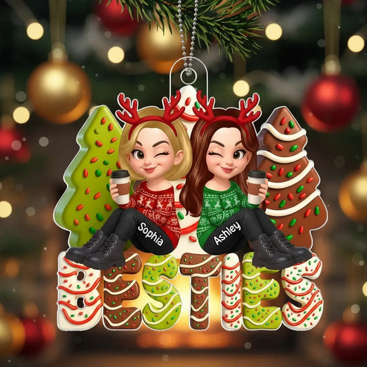 Acrylic Ornament with Fun Cartoon Besties Design, Christmas Tree Decoration, Perfect Friendship Gift