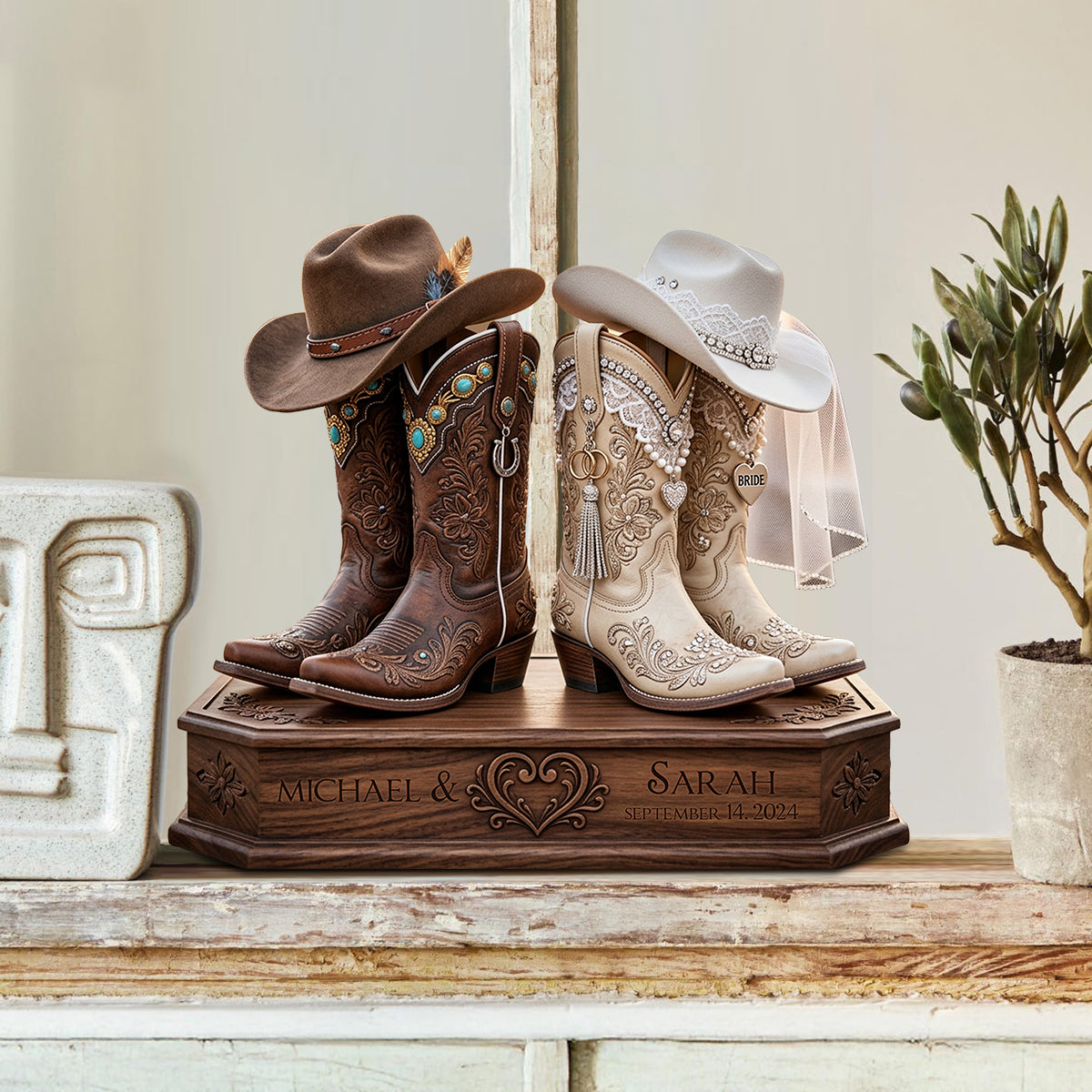 Couple Cowboy - Personalized Couple Custom Shaped Wood Plaque