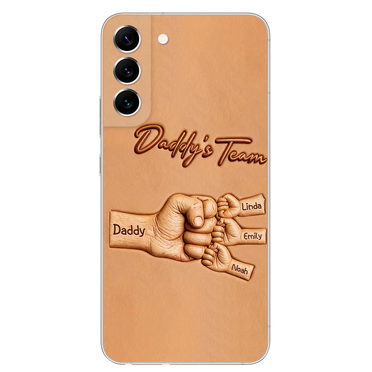 Daddy's Team - Personalized Father 3D Embossed Leather Phone Case