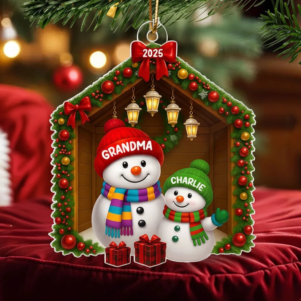 Snowman Grandma & Grandchild Acrylic Ornament – Heartwarming Christmas Gift for Grandparents & Family