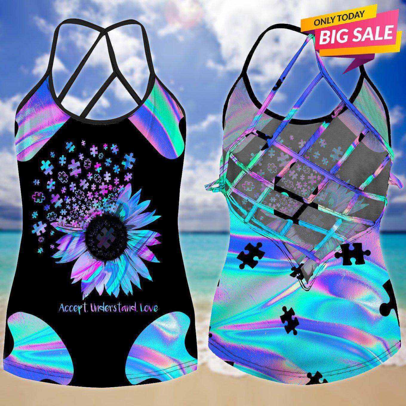 Autism Love - Autism Awareness Cross Tank Top 0921