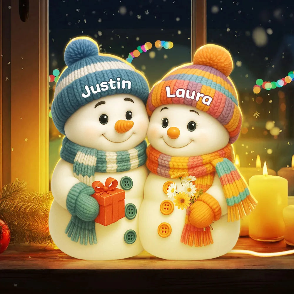 Snowman Couple Acrylic Light Box – Cozy Winter Glow, Perfect Gift for Lovers & Christmas Décor