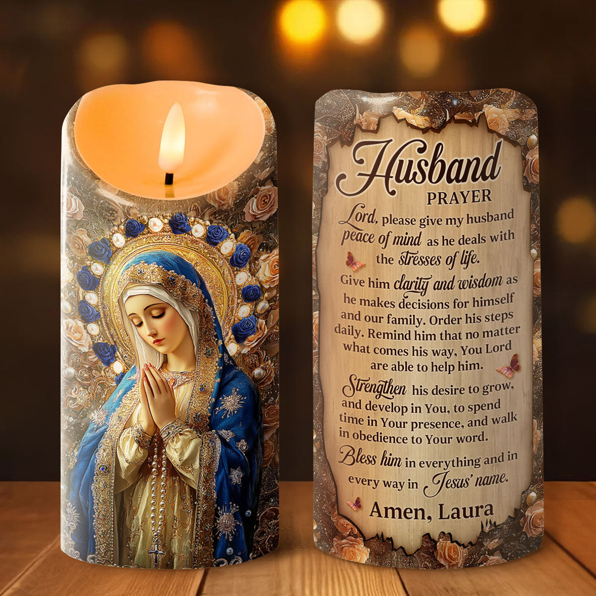 Prayer Candle for Husband – Warm LED Light, Inspirational Blessing and Strength Gift