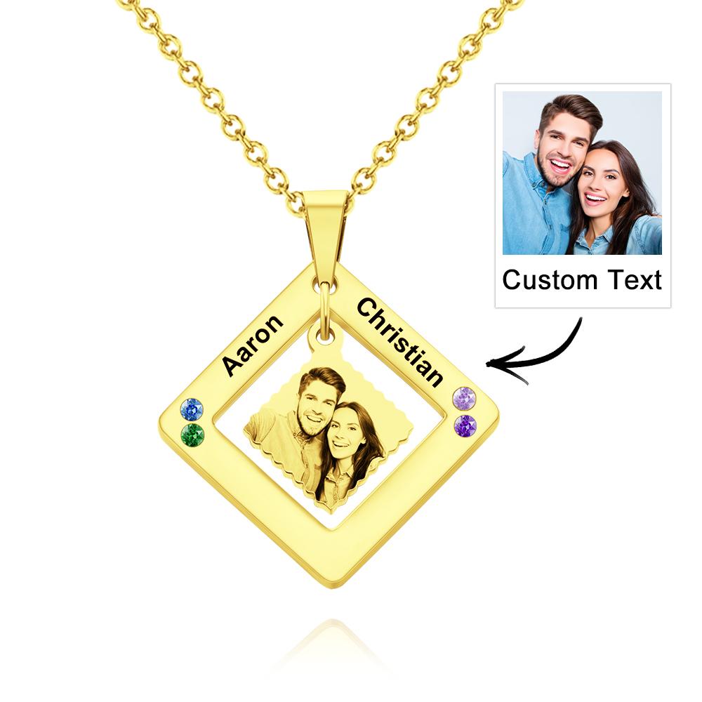 Any Phtos - Personalized Photo Engraved Necklace Square Multi-name
