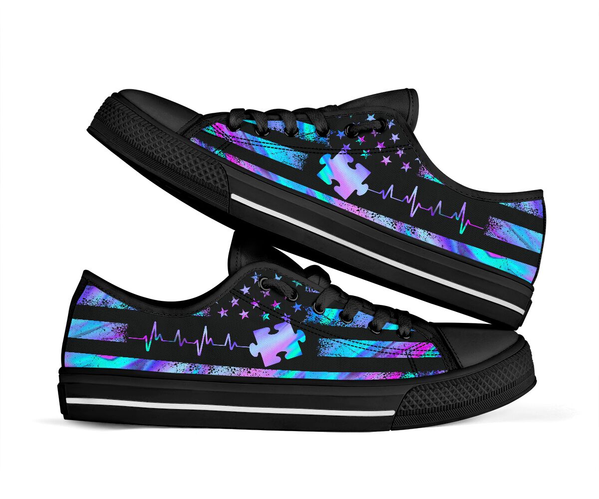 American Flag Autism Awareness Low Top Shoes 0622