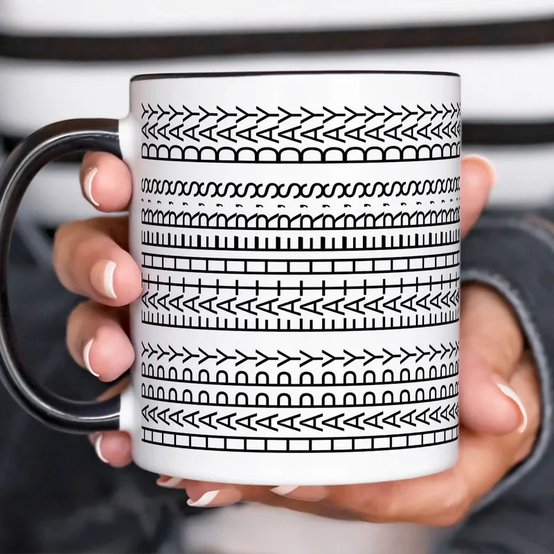 Creative Father’s Day Mug – Abstract Text Pattern Design in White Ceramic Style