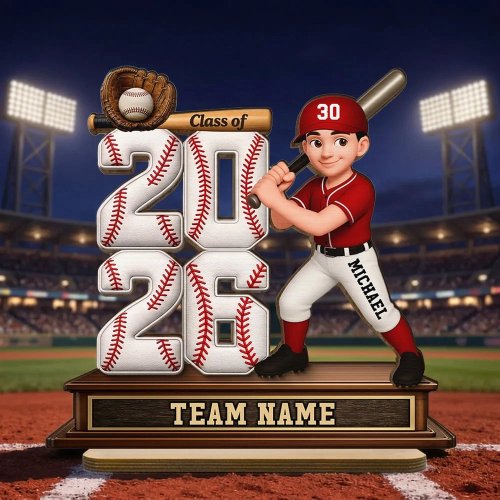 2-Layer Wooden Plaque for a Baseball Grad, Custom Player and Team Name Keepsake with Stadium Vibes, Heartfelt Gift