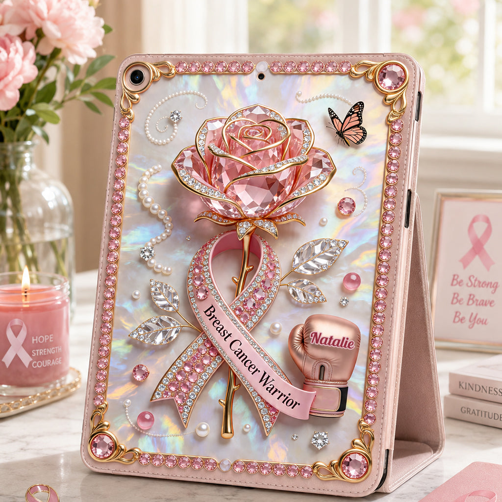 Faith Hope Love - Personalized Breast Cancer Awareness Tablet Cover With Pen Slot