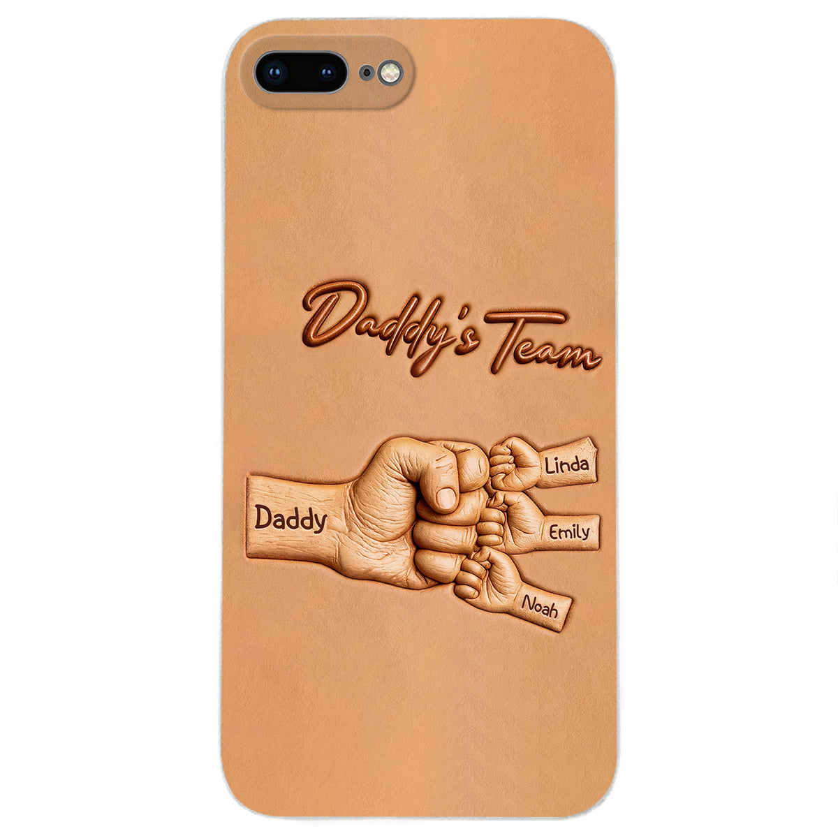Daddy's Team - Personalized Father 3D Embossed Leather Phone Case