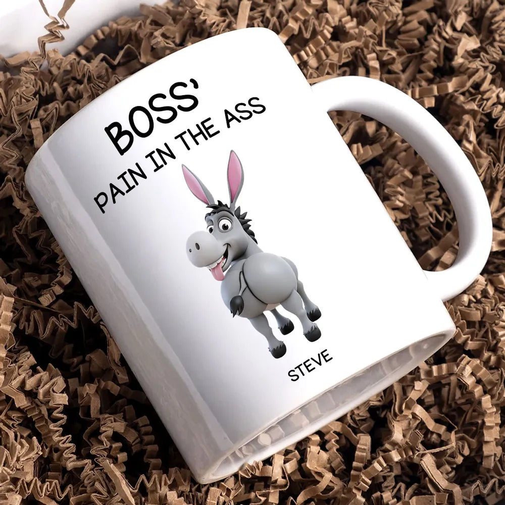 Funny Personalized White Ceramic Mug for Boss – Custom Cartoon Donkey Team, Unique Office Gift for Coworkers, Hilarious Value-Priced Present
