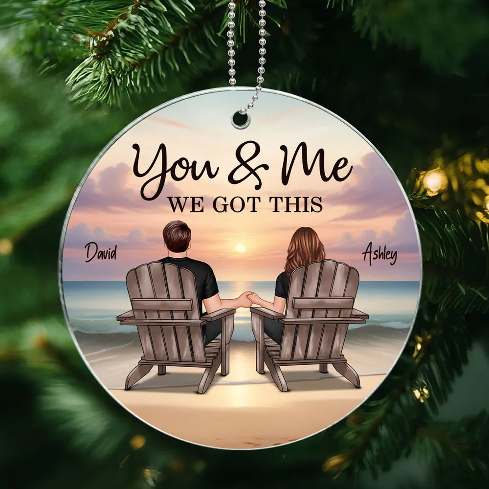 Acrylic Ornament with You & Me Couple Back View on Beach, High Clarity, Romantic and Surprise Gift