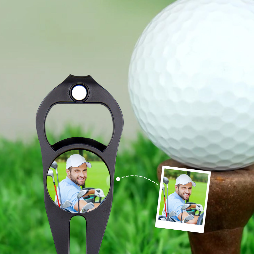 Funny Photo Ball Marker Multipurpose Bottle Opener - Golf gift for dad, him, boyfriend, husband, grandpa - Personalized Golf Fork Ball Marker