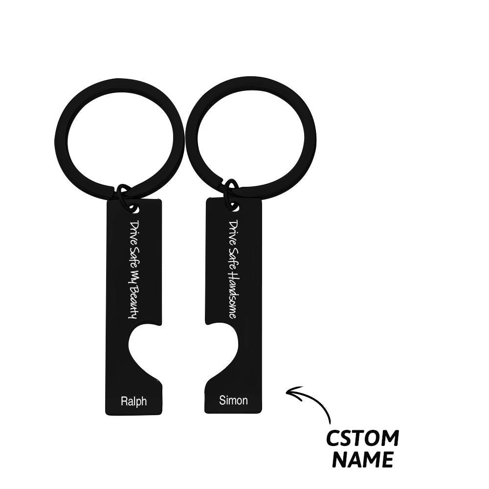 Drive Safe Matching Heart - Personalized Couple Drive Safe Matching Keychain
