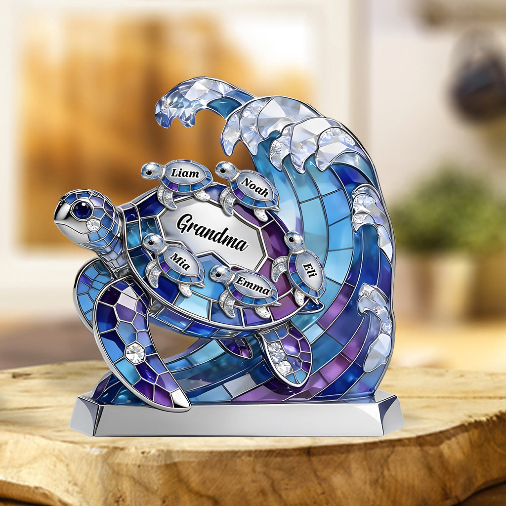 Custom Name Gift for Mom and Grandma - Mother's Day Personalized Turtle Acrylic Plaque