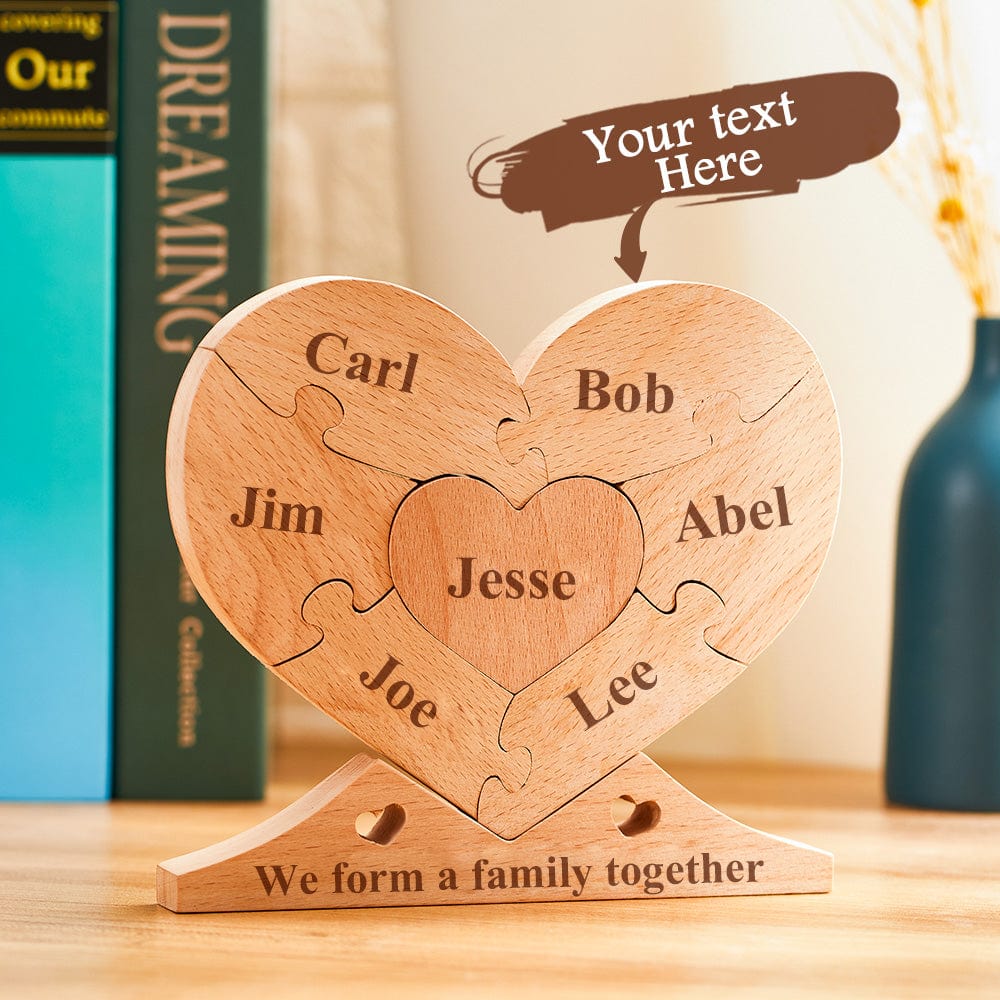 Engraved Wooden Name - Personalized Family Name Heart Puzzle Plaque