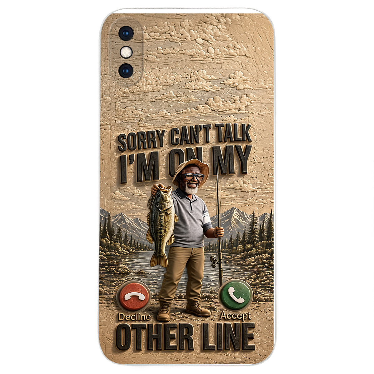 I'm On My Other Line, Fishing Lover Gift - Personalized Fishing 3D Embossed Leather Phone Case