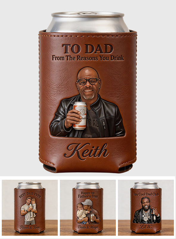Cool Gift For Dad, Father's Day Gift - Personalized Father Leather Can Cooler