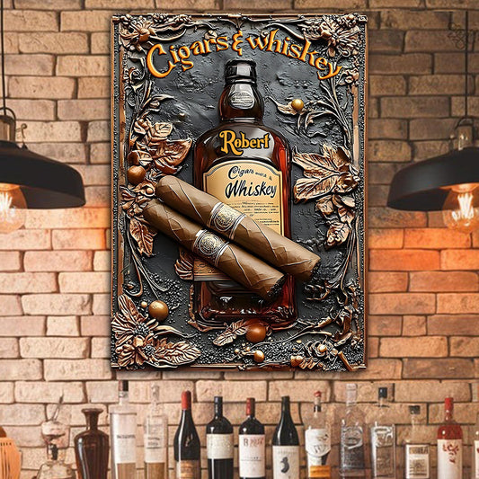 Cigar & Whiskey - Personalized Whisky Rectangle Metal Sign
