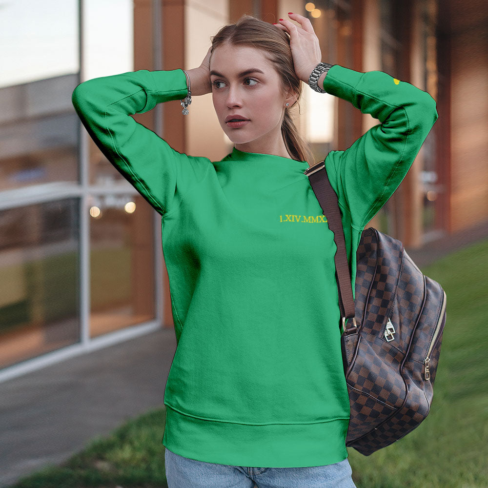 Custom Engraved Embroidery Round Neck Roman Numeral Date - Personalized Couple Sweatshirt