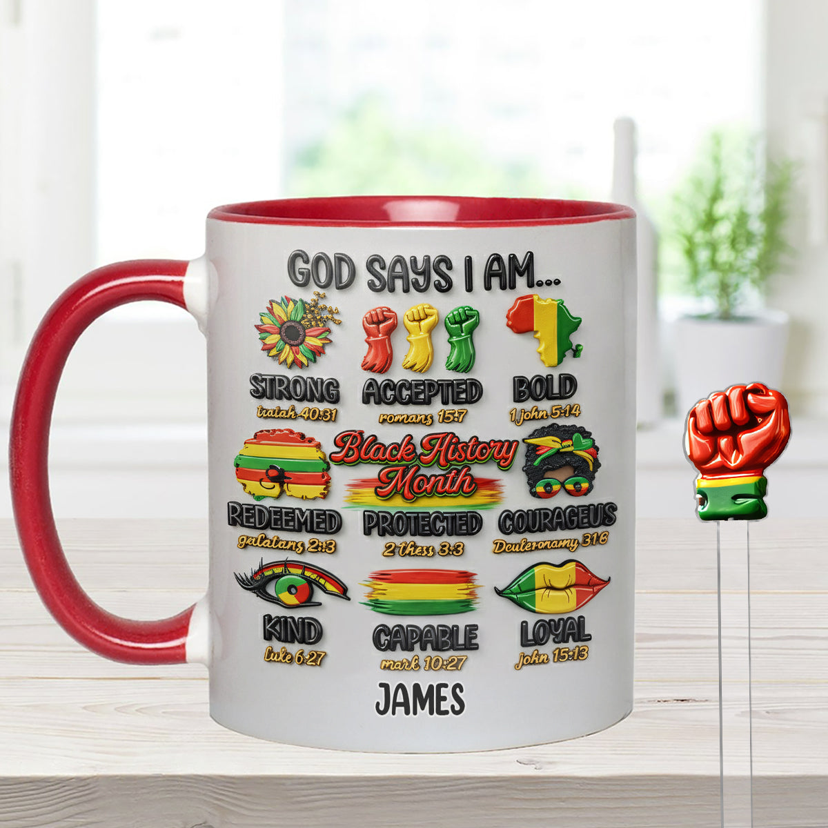 Black History Month, God Says You Are - Personalized African American Set Accent Mug With Acrylic Stirrers