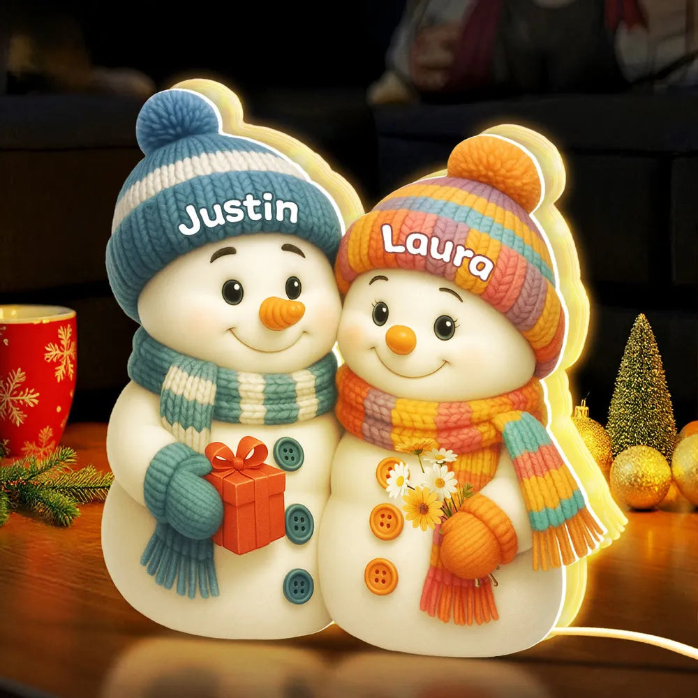 Snowman Couple Acrylic Light Box – Cozy Winter Glow, Perfect Gift for Lovers & Christmas Décor