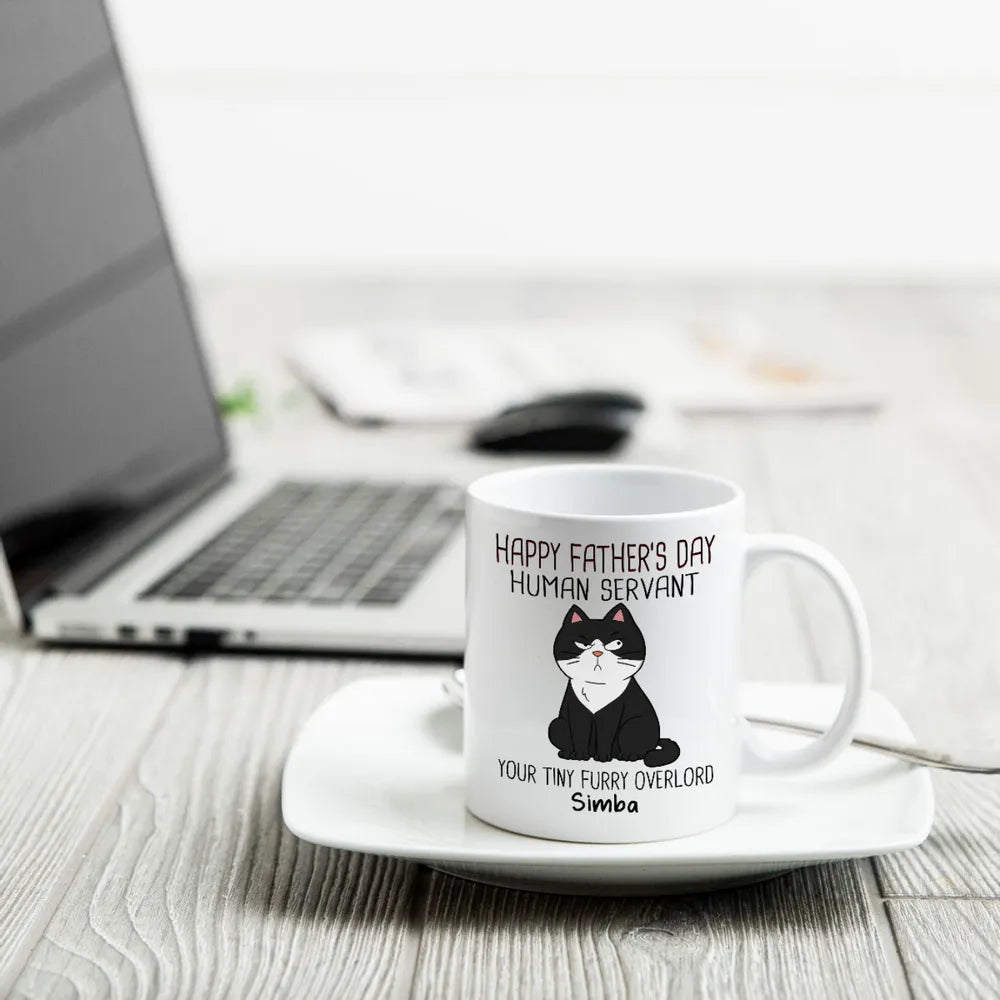 Funny Cat Lover White Ceramic Mug with Cartoon Design for Father’s Day, Perfect Gift for Dad from Pets
