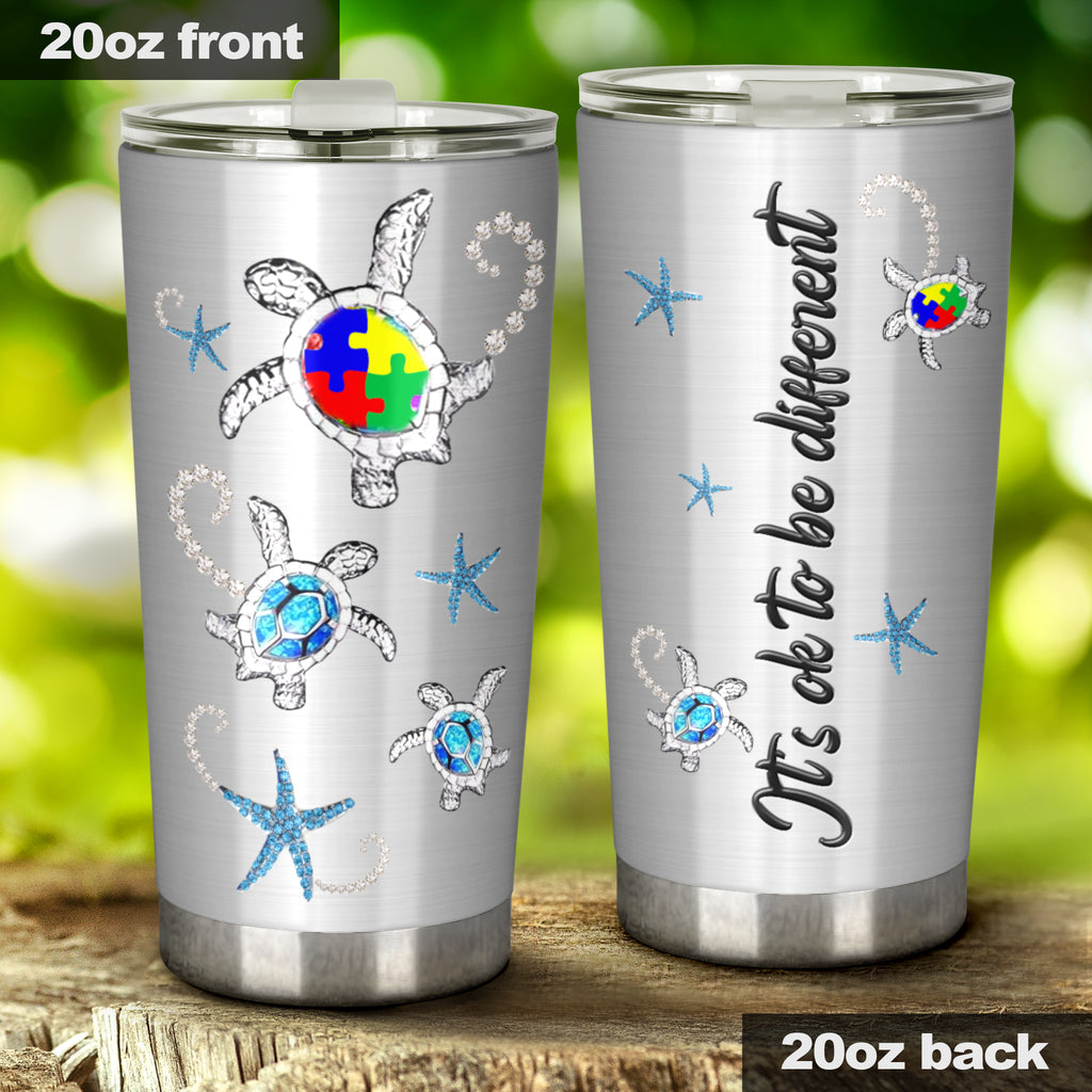 It's Ok To Be Different Metal Pattern Print Autism Awareness Tumbler 0622