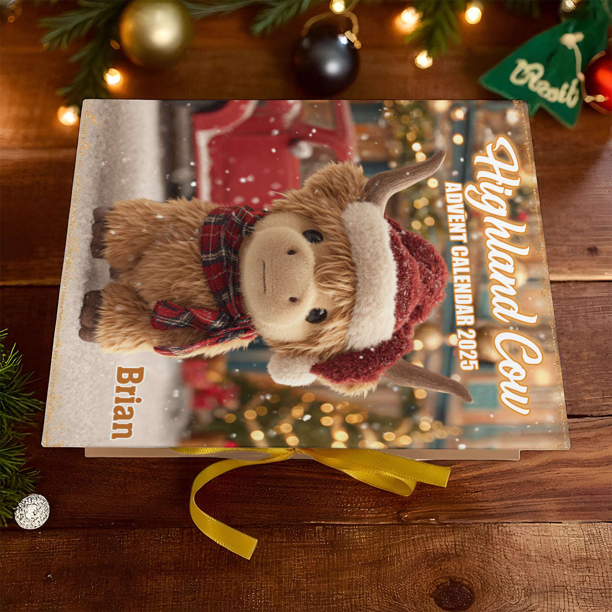 Christmas Highland Cow - Personalized Highland Cow Folded Advent Calendar With Ornaments