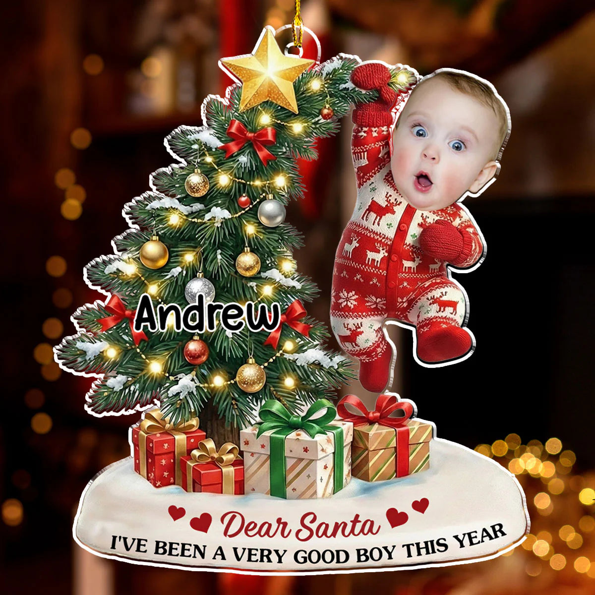 Personalized Acrylic Ornament with Baby Photo Hanging on Christmas Tree, Cute Custom Keepsake & Unique Holiday Gift for Families