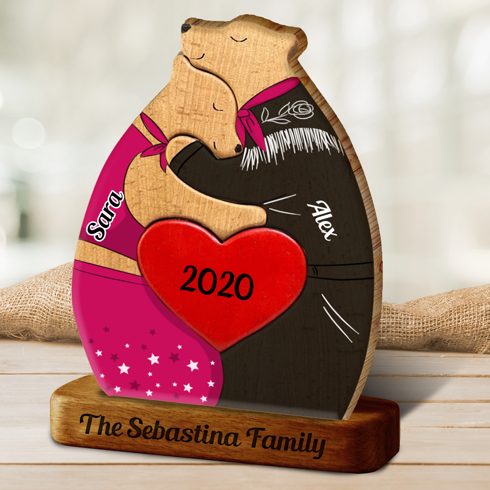 Love Bears Together - Customized Wooden Bear Couple Puzzle - Perfect for Anniversaries & Valentine's Day - Including Pet Carvings