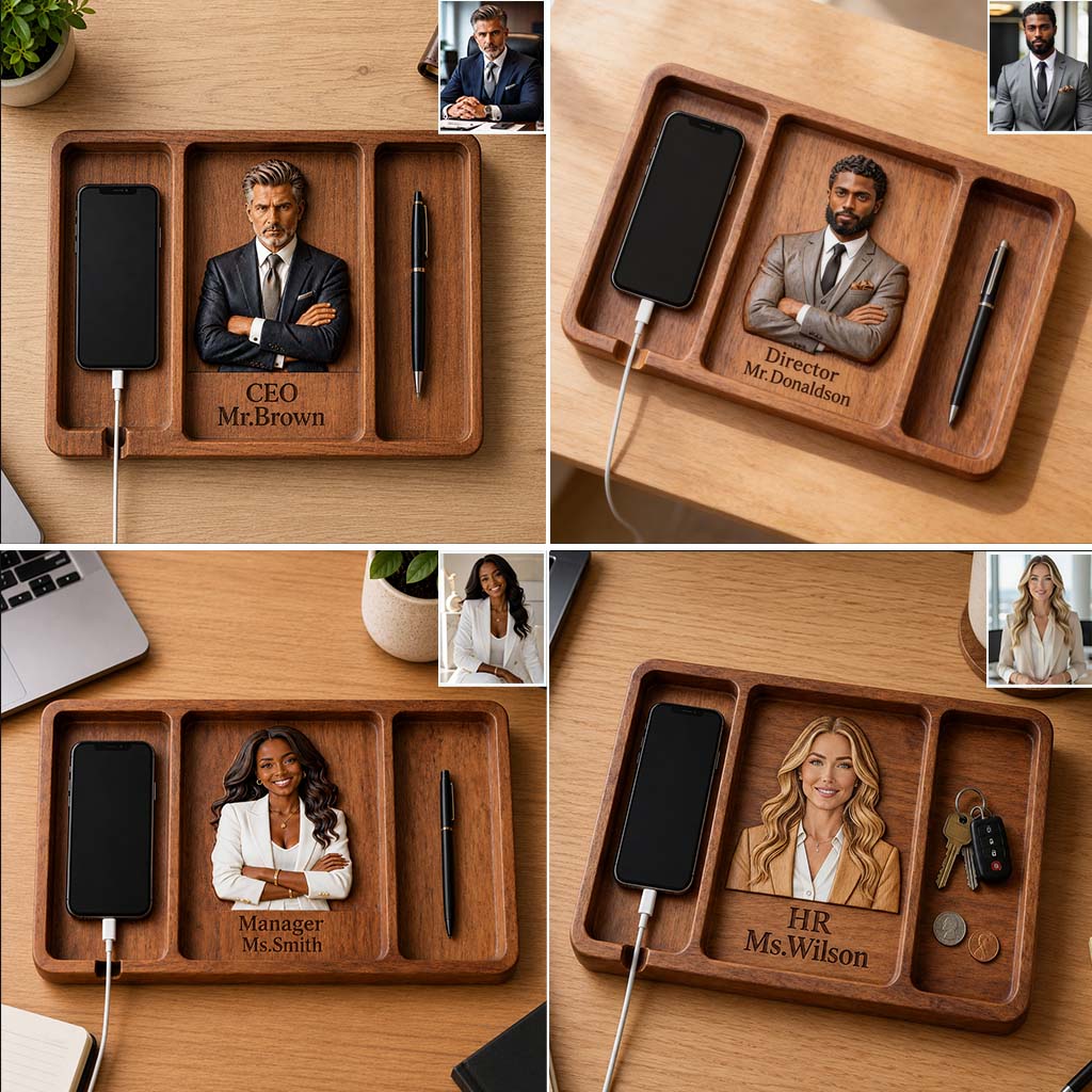 Desk Essentials - Personalized Colleague Wood Tray