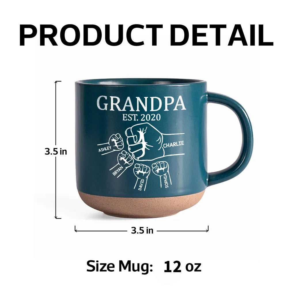 Personalized Pottery Mug with Grandpa Fist Bump Design, Cozy Coffee Moment, Unique Gift for Grandpa