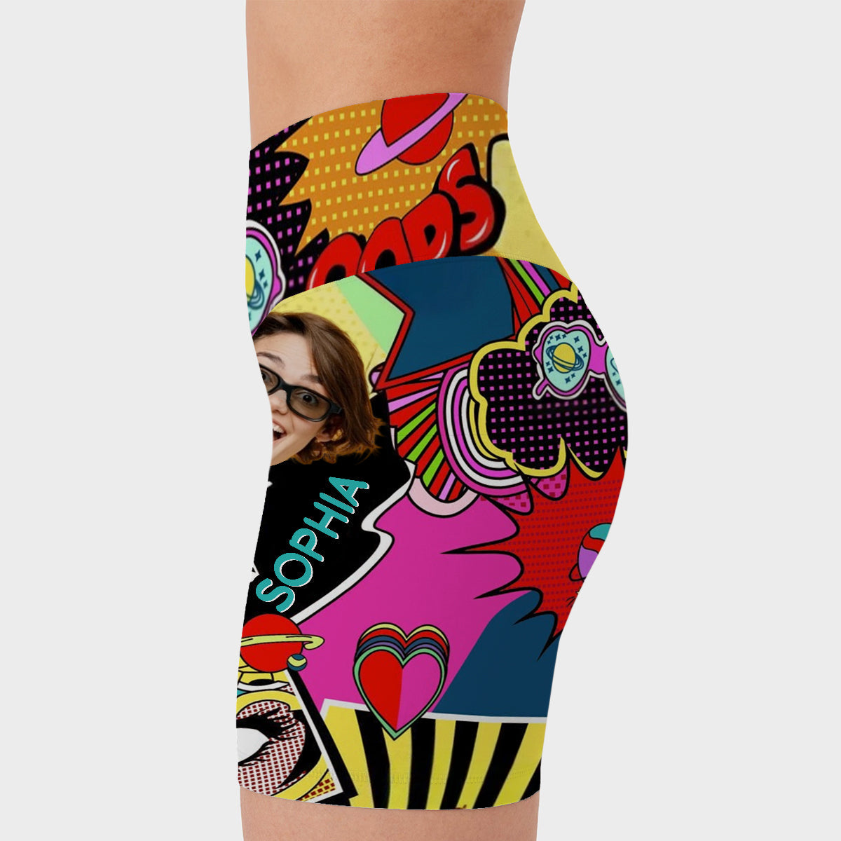 Colorful Art - Personalized Cartoon Lover High-Waisted Biker Shorts