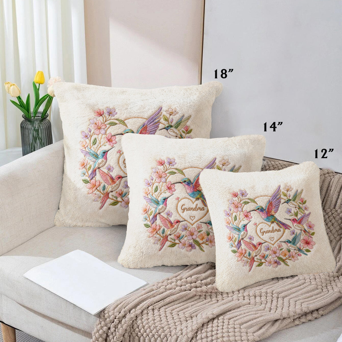 Hummingbird Nana - Personalized Grandma Faux Fur Square Pillow