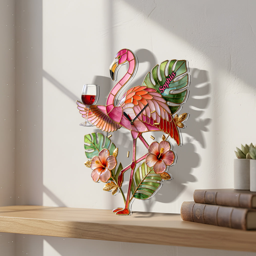 Elegant Flamingo Tropical Vibe - Personalized Flamingo Acrylic Wall Clock
