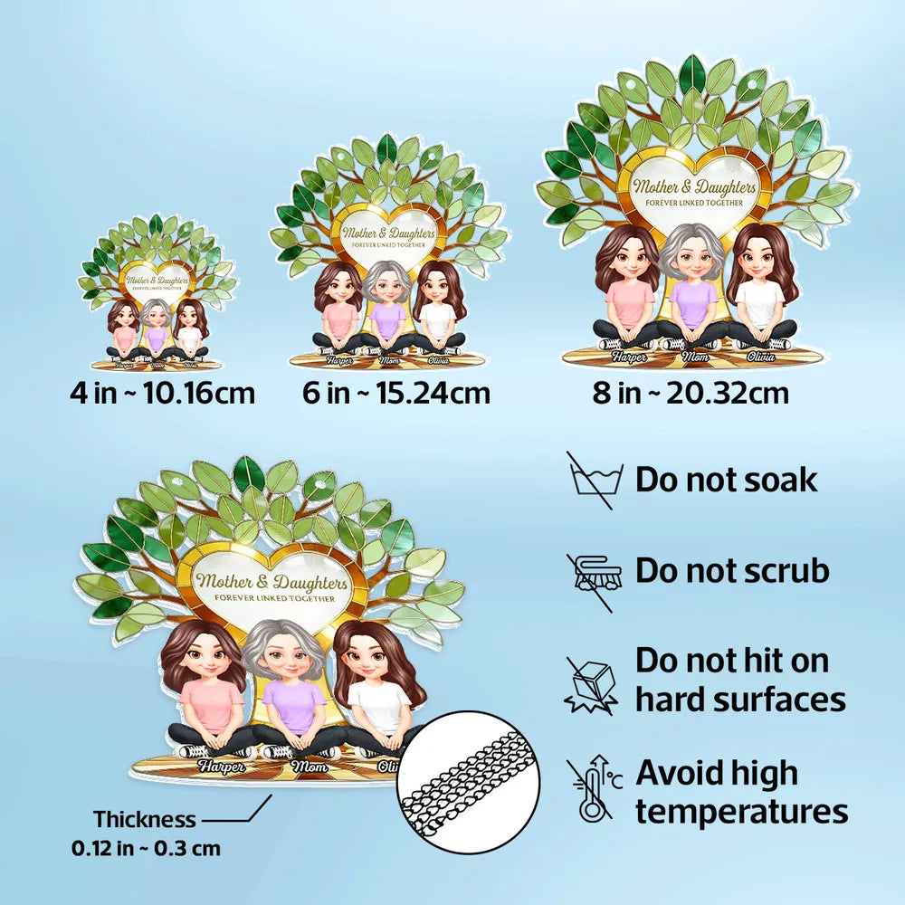 Acrylic Suncatcher Ornament with Mother and Daughters Forever Linked Together - Personalized Sunlit Window Gift for Mom