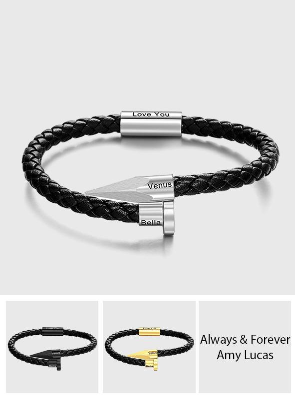 Any Name - Personalized Couple Engraved Leather Nail Bracelet