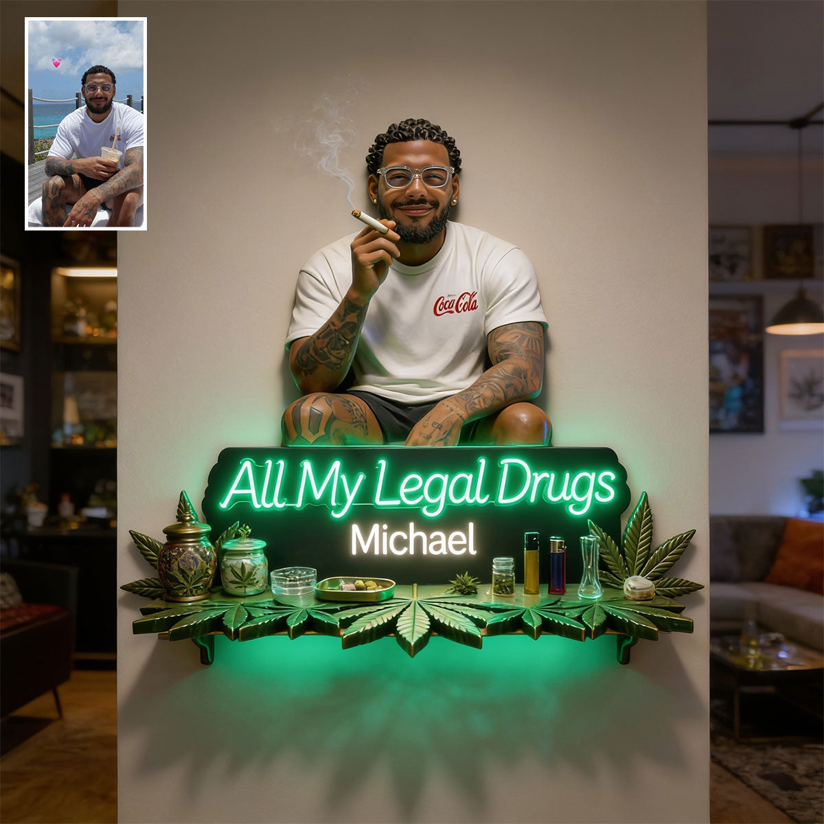 All My Illegal drugs - Personalized Weed Wooden Floating Shelf