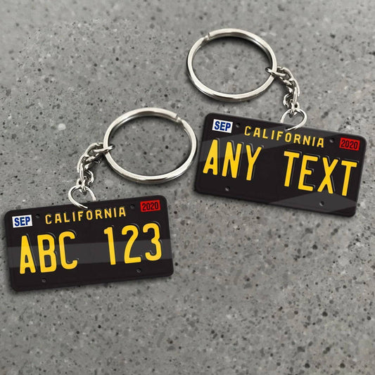 Golden State Charm - Custom California License Plate Keychain in Sleek Black Acrylic