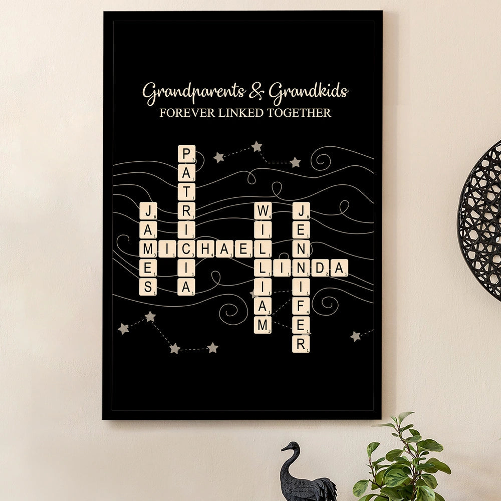Personalized Grandparents & Grandkids Scrabble-Style Poster, Custom Family Names Wall Art, Heartwarming Gift