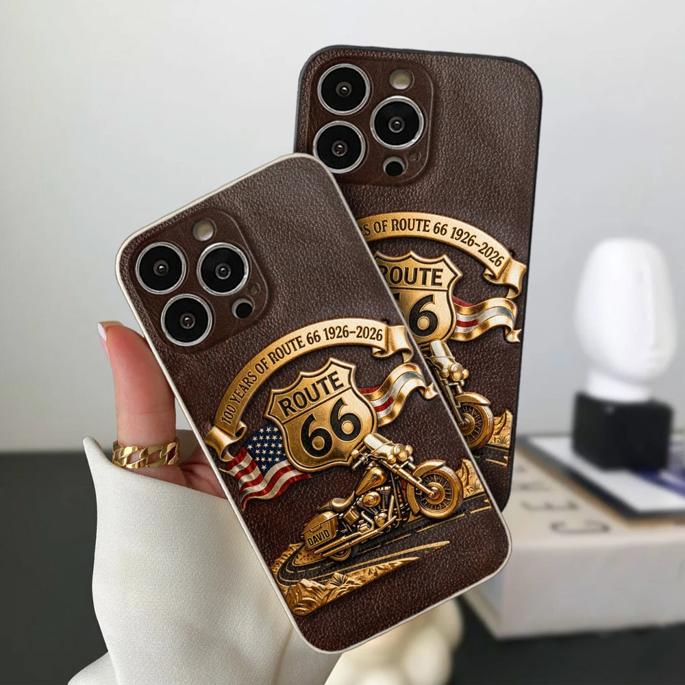 100 Years Of Route Personalized Gifts For Bikers - Personalized Biker 3D Embossed Leather Phone Case