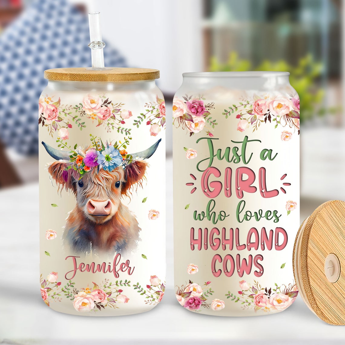 Just A Girl Who Loves Highland Cow Personalized Highland Cow Can Glass 0624